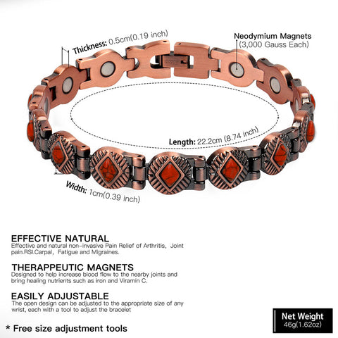 Dr. Magnetic DRM06 Bracelet - Red Copper - Red Agate - Women