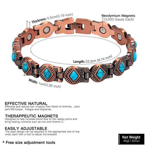 Dr. Magnetic DRM06 Bracelet - Red Copper - Turquoise - Women