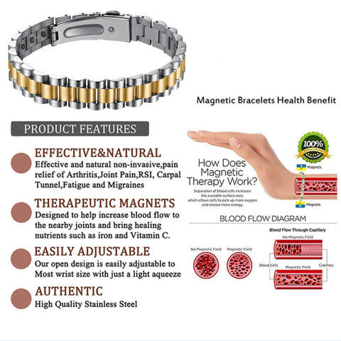 Dr. Magnetic DRM52 Bracelet - Stainless Steel - Silver & Gold - Men